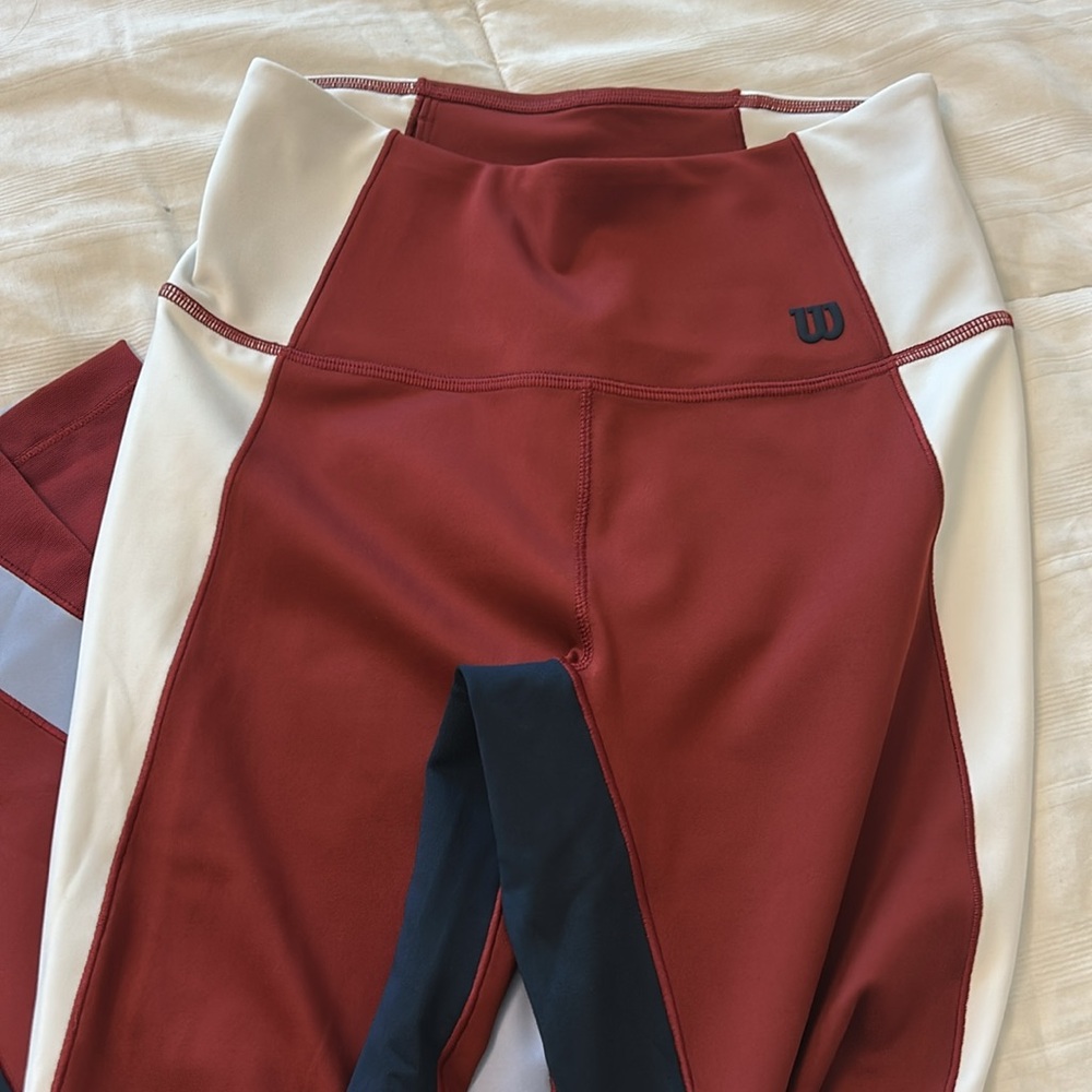 Wilson Burgundy and White Sports Leggings - Picture 2 of 4